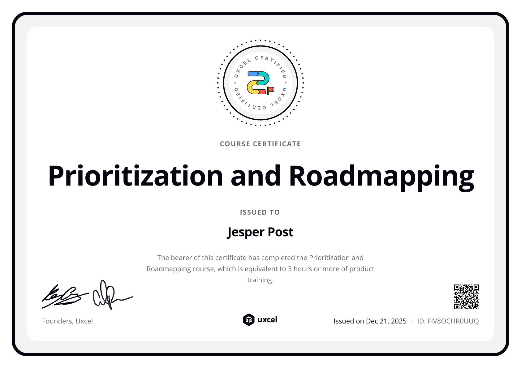 Jesper's certificate